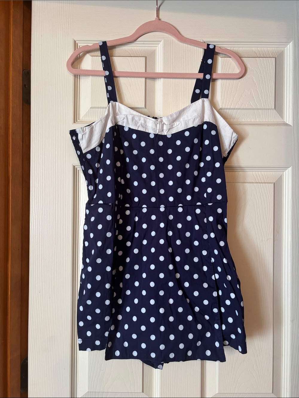 Unique Vintage Navy Blue & White Polka Dot Romper